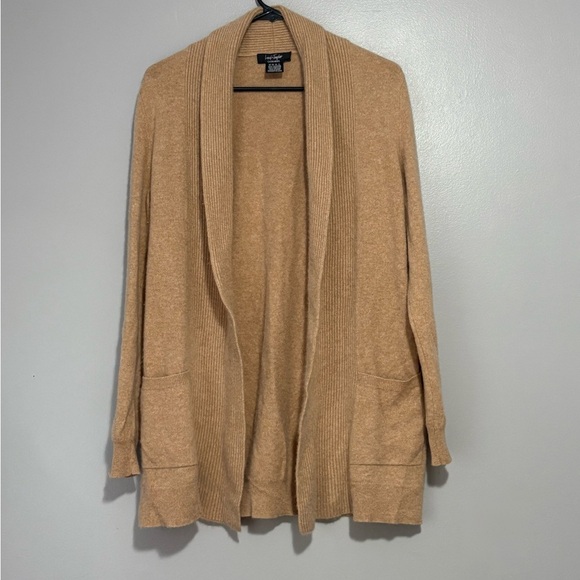 Lord & Taylor Camel Colored 100% Cashmere Open Front Cardigan Size Medium - Picture 1 of 5